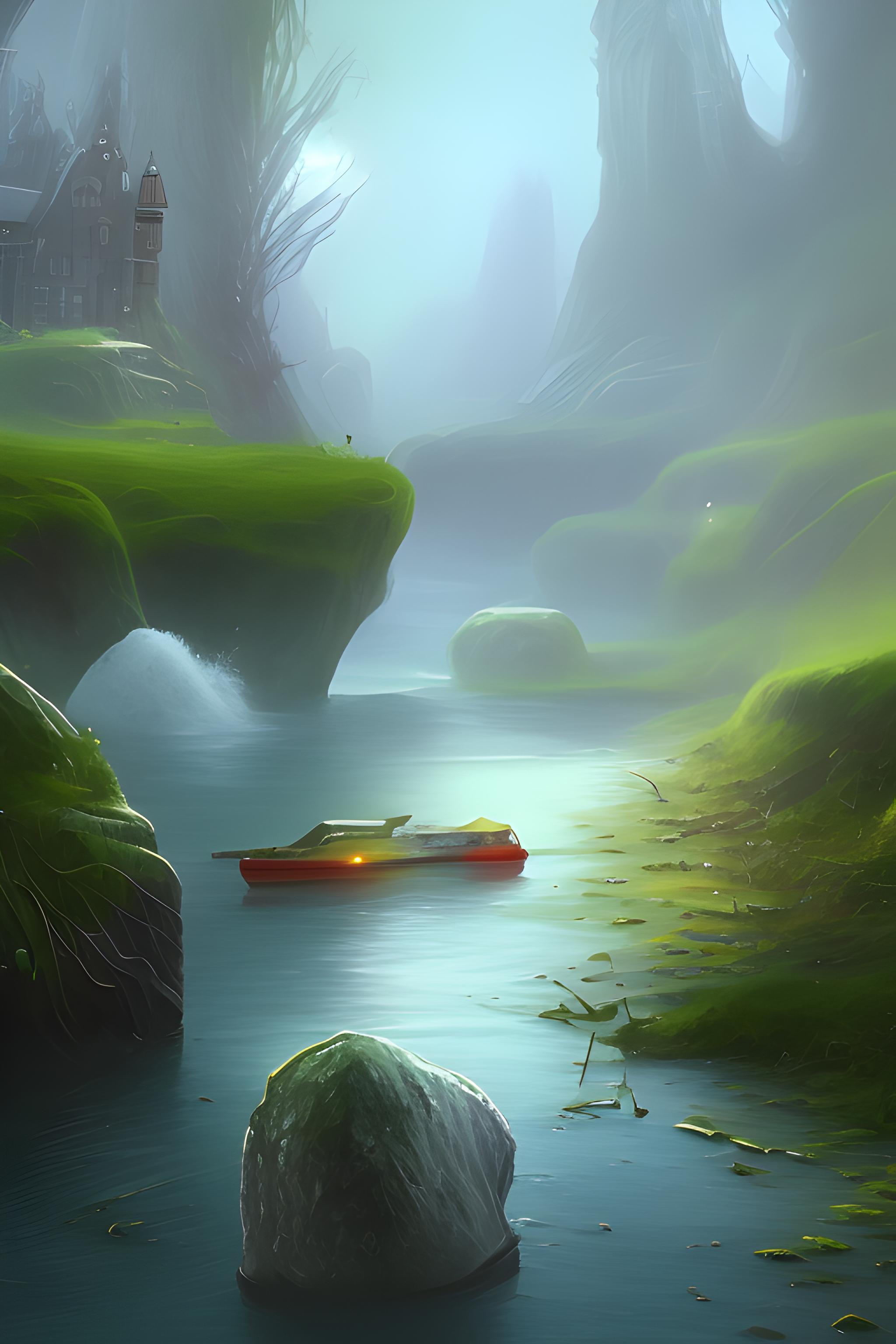 Piękne góry płynąca spokojnie rzeczka i piękny zachód słońca 